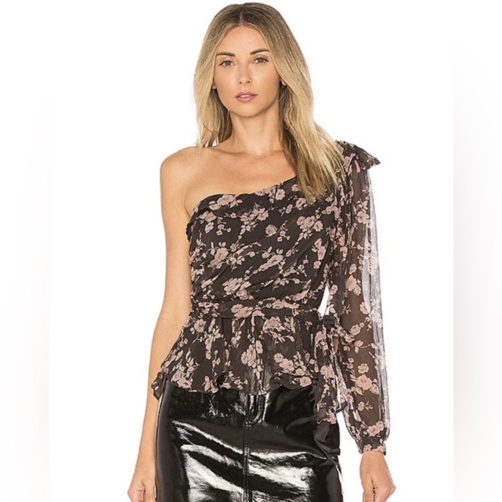 For Love & Lemons One Shoulder Floral Theo Blouse size S